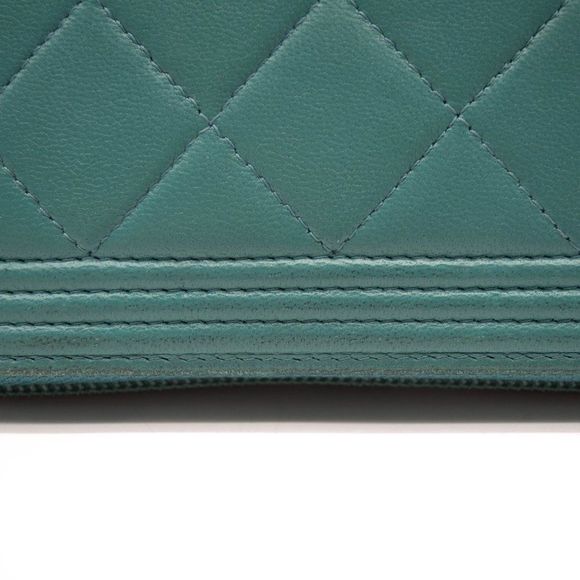 Lambskin Quilted Small Boy Zip Around Wallet Teal - Picture 7 of 12
